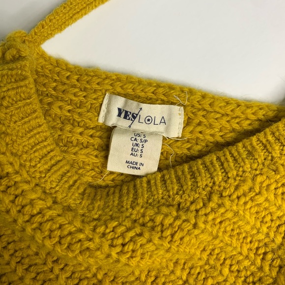 Yes Lola Marigold Yellow Chunky Knit Open Back Wool Alpaca Blend Sweater Small - Picture 5 of 12